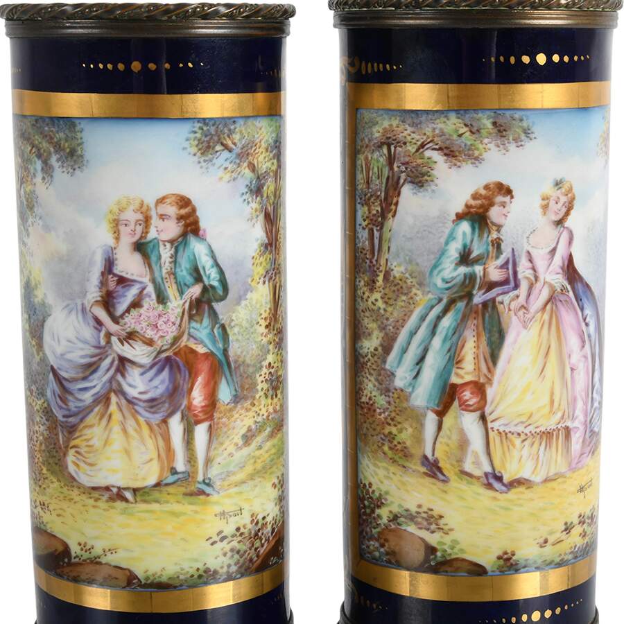 Pair of Broqua & Scholberg Sèvres Style Cylindrical Vases-4