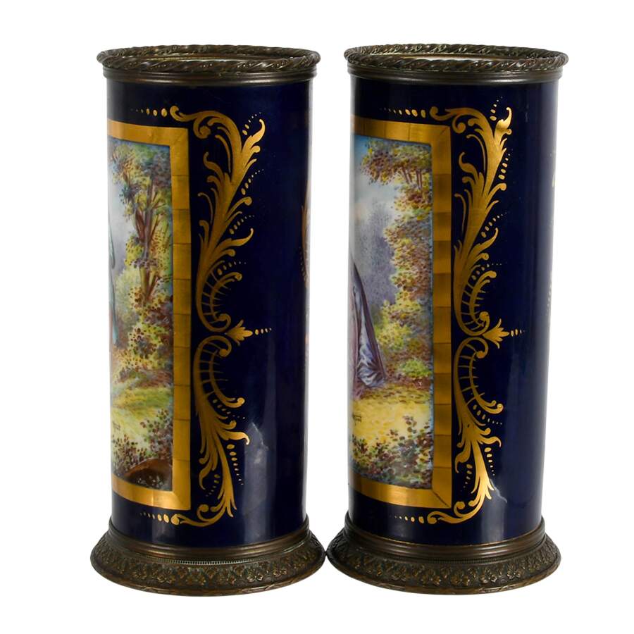 Pair of Broqua & Scholberg Sèvres Style Cylindrical Vases-2