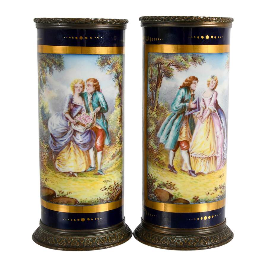 Pair of Broqua & Scholberg Sèvres Style Cylindrical Vases-1