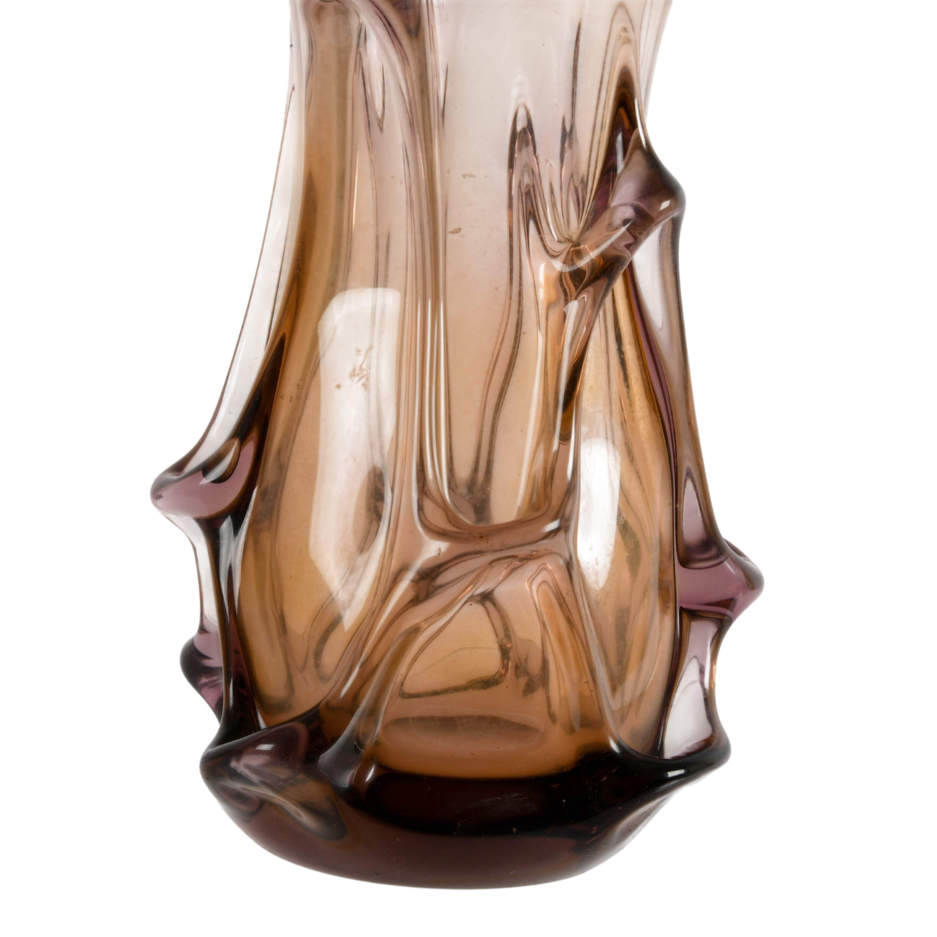 Large Mid-Century Modern Purple and Amber Swung Glass Vase-3