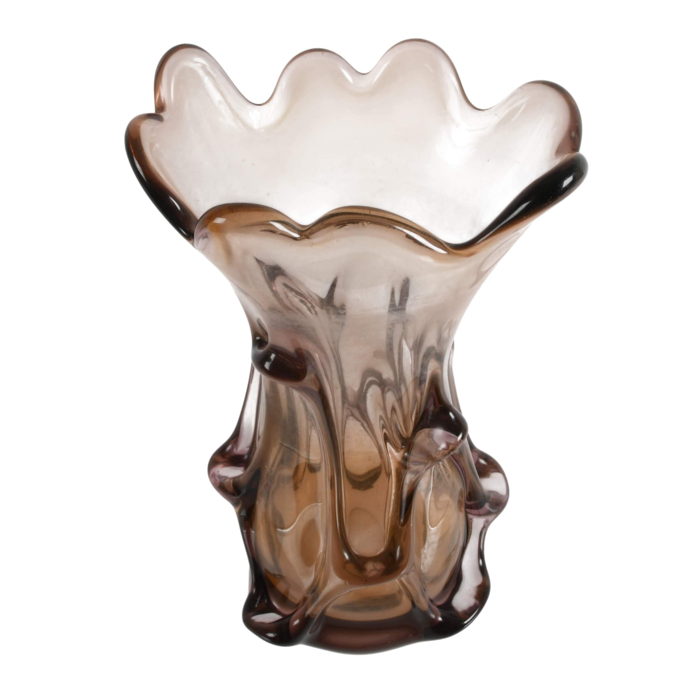 Large Mid-Century Modern Purple and Amber Swung Glass Vase-2