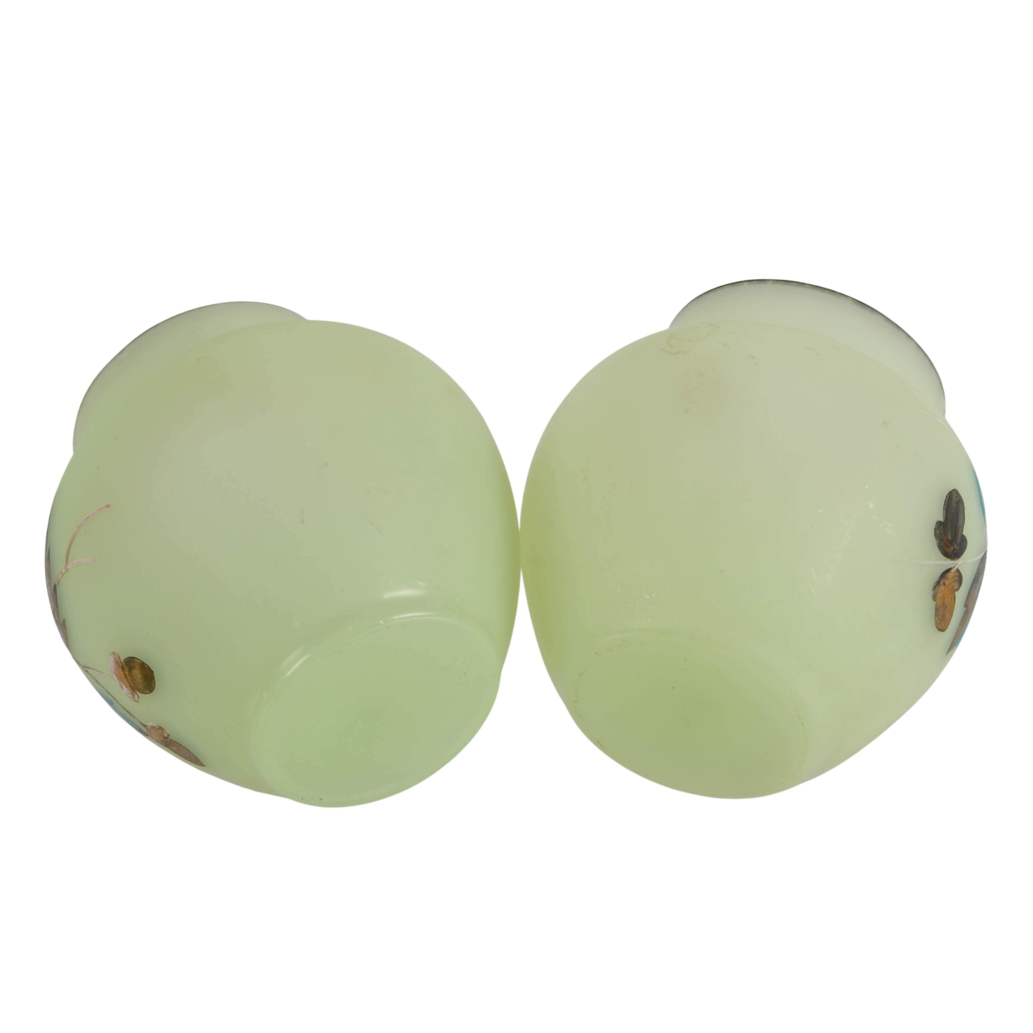 Pair of Victorian Enameled Satin Uranium Bristol Glass Vases-5
