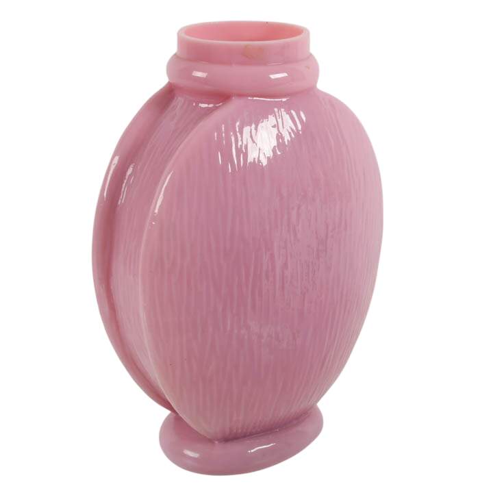 Hand-Painted Pink Opaline Milk Glass Vase with Raised Bird Design-6
