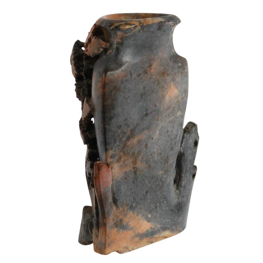 Chinese Carved Floral Soapstone Vase with Flush Back-6