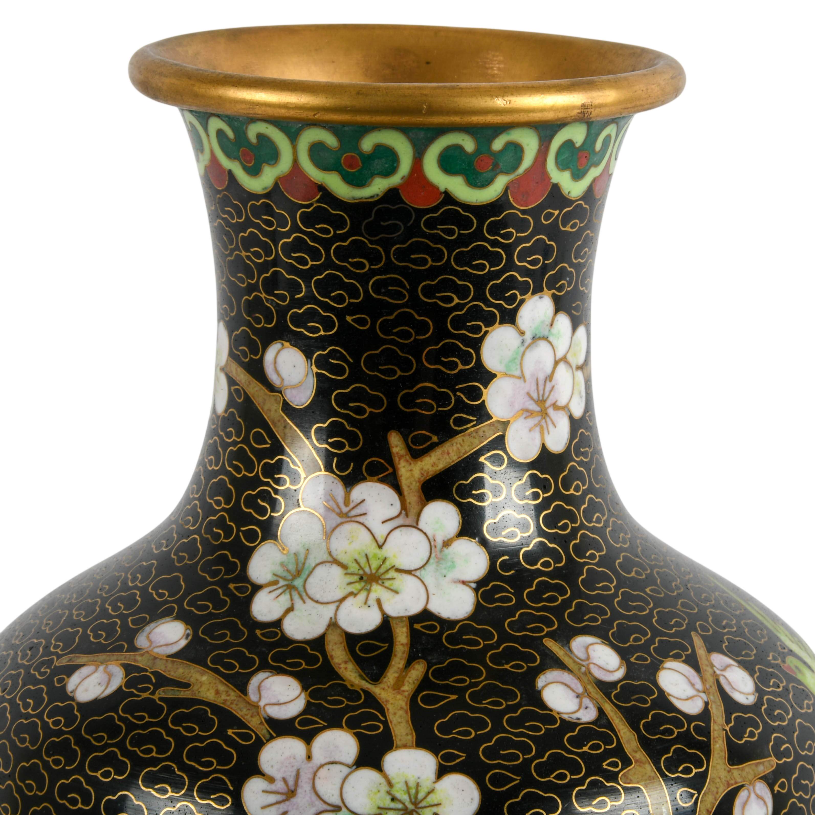 Chinese Famille Noire Cloisonné Vase-4