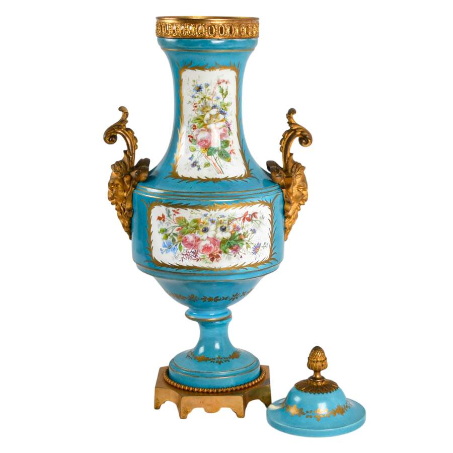 French Sèvres Painted Porcelain Urn with Doré Bronze Mounts-10