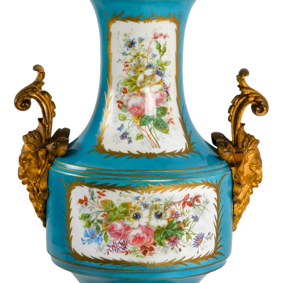 French Sèvres Painted Porcelain Urn with Doré Bronze Mounts-9