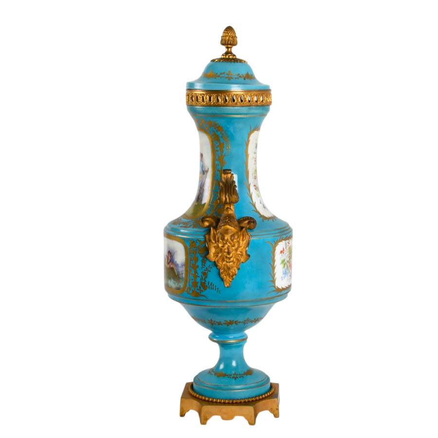 French Sèvres Painted Porcelain Urn with Doré Bronze Mounts-7