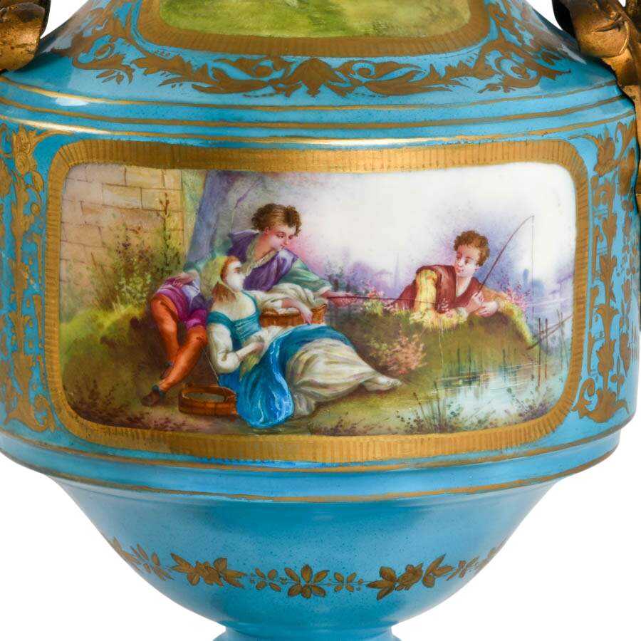 French Sèvres Painted Porcelain Urn with Doré Bronze Mounts-4