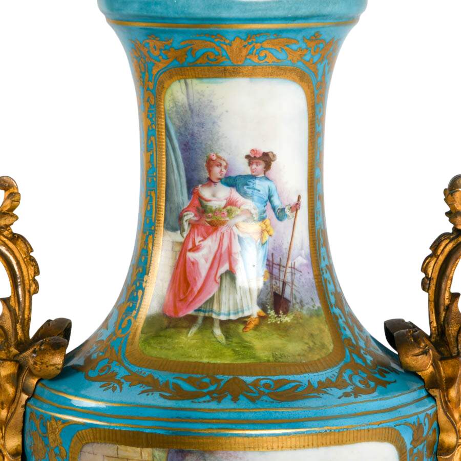 French Sèvres Painted Porcelain Urn with Doré Bronze Mounts-3