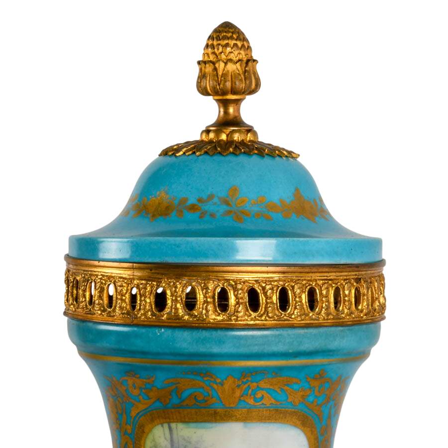 French Sèvres Painted Porcelain Urn with Doré Bronze Mounts-2