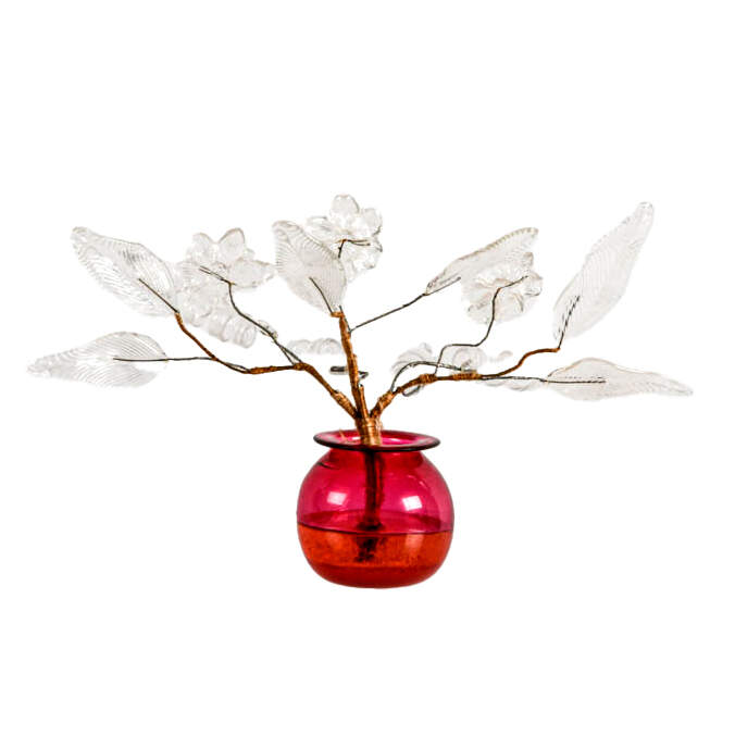 Victorian Glass Flowers in Cranberry Glass Vase-3