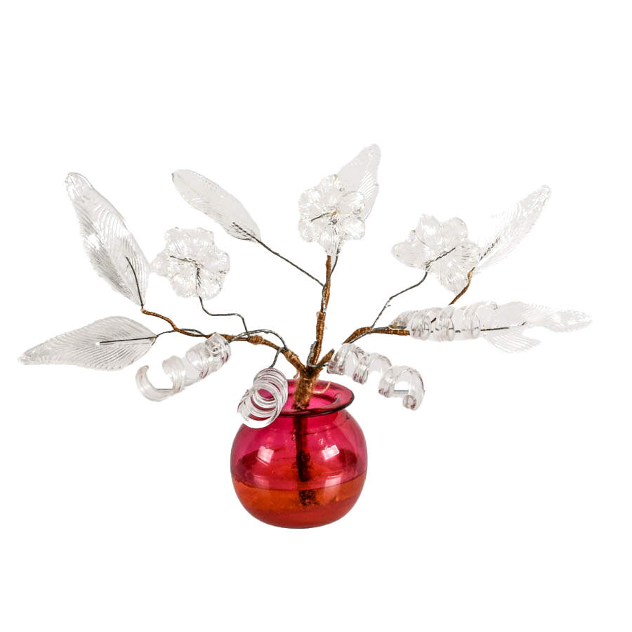 Victorian Glass Flowers in Cranberry Glass Vase-1