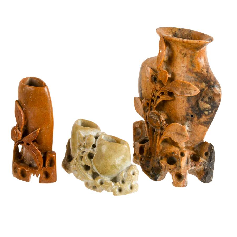 Trio of Chinese Soapstone Brush Pots-2
