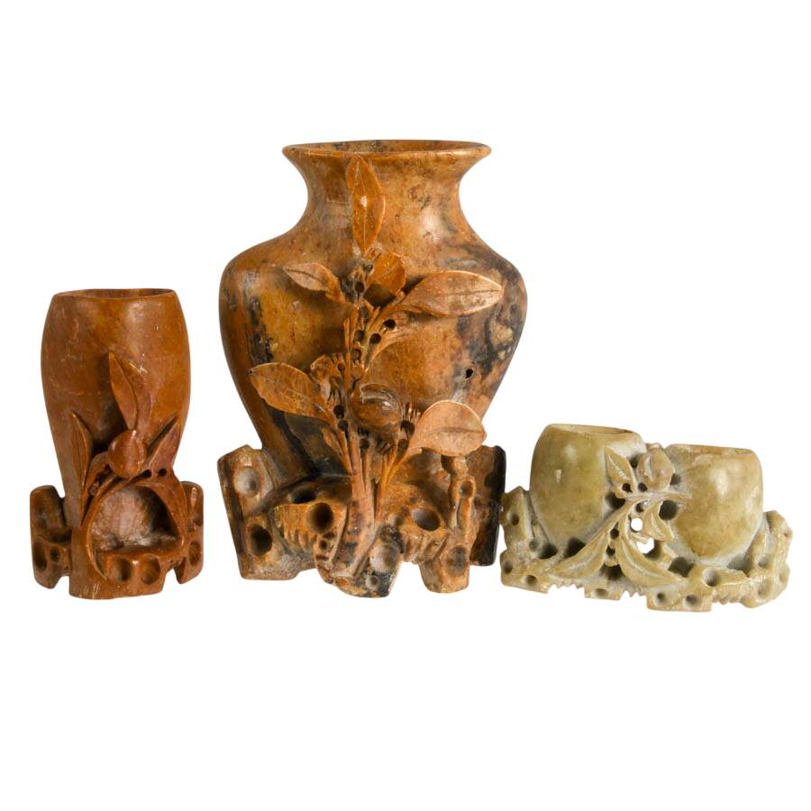 Trio of Chinese Soapstone Brush Pots-1