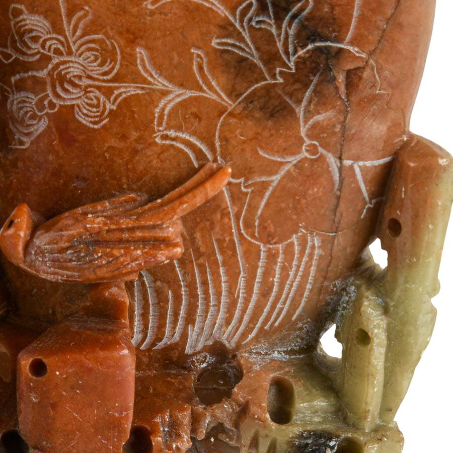 Chinese Carved Soapstone Monkey Vases-4