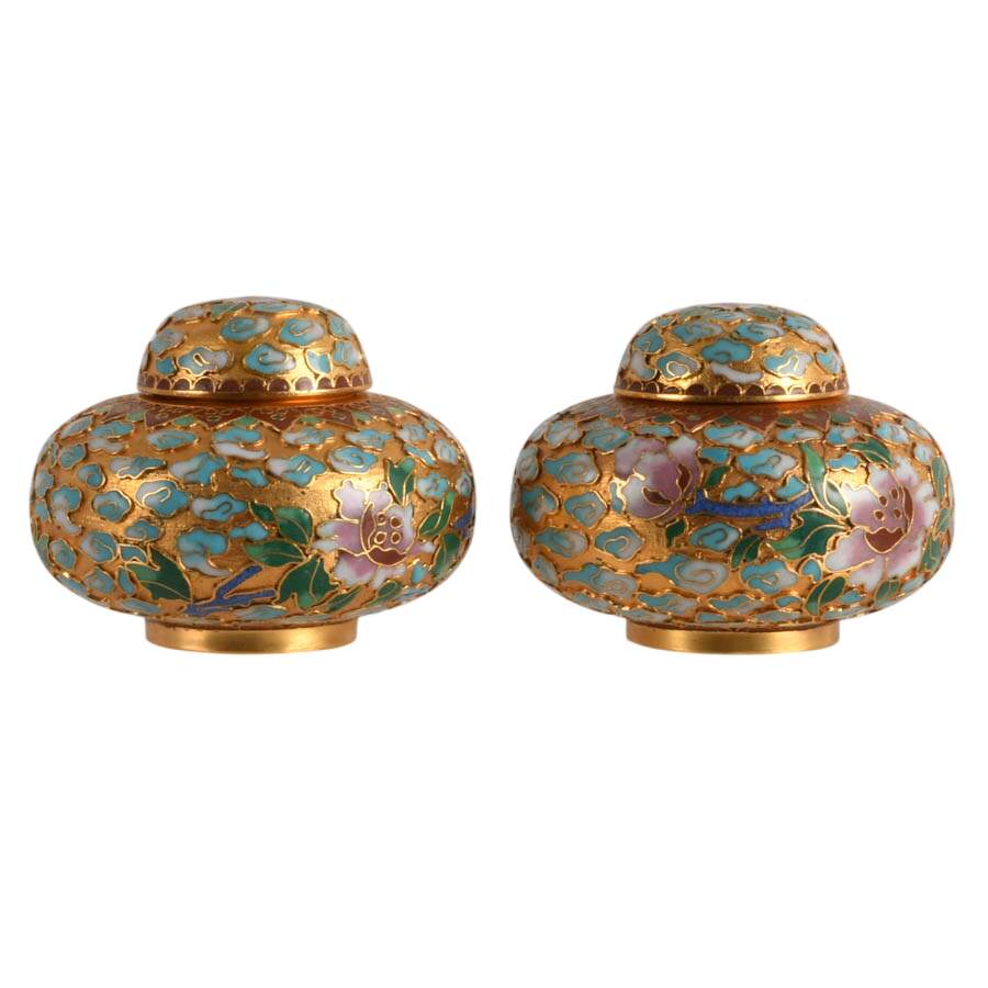 Pair of Chinese Cloisonné Miniature Trinket Jars-3