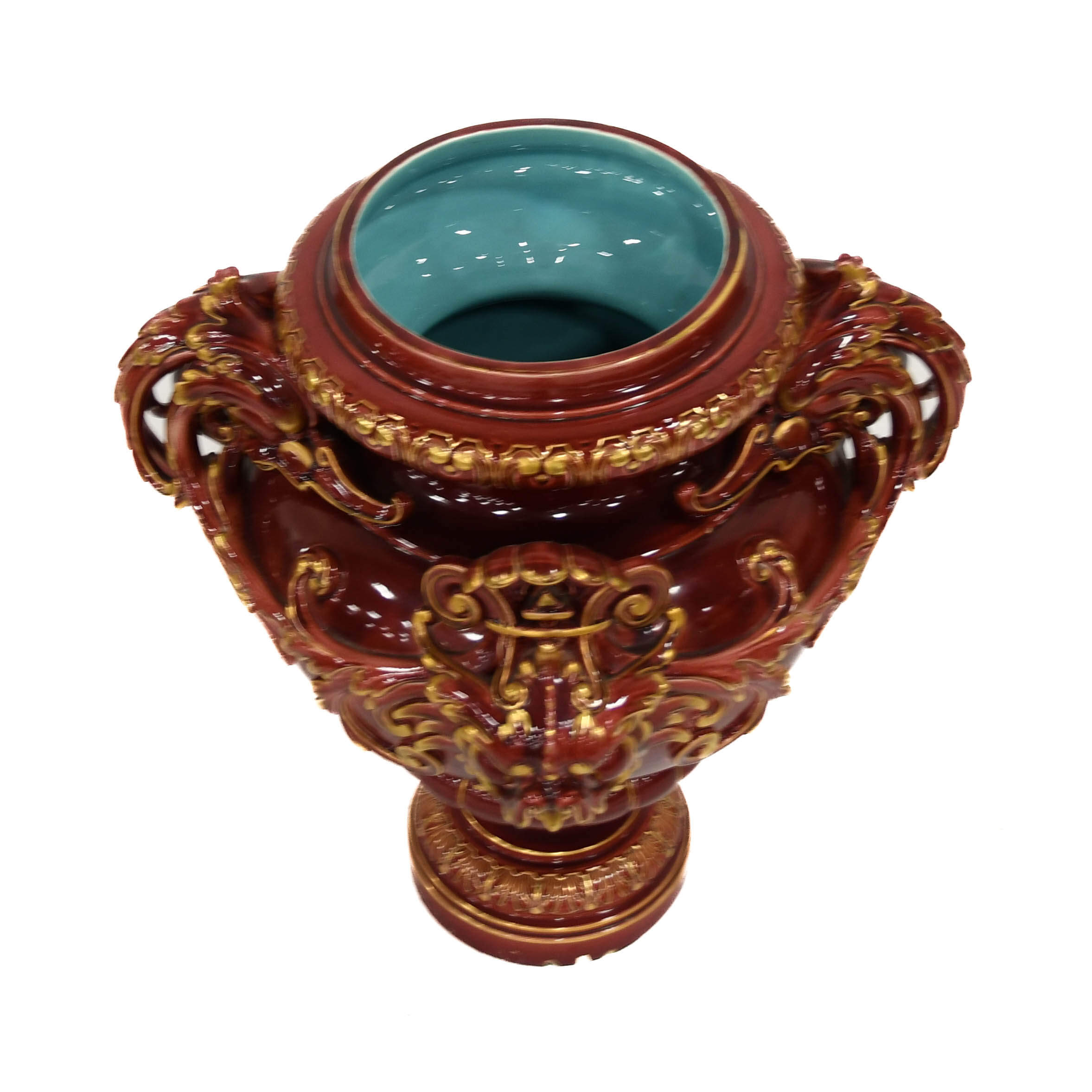 French Oversized Sarreguemin Dragon Majolica Urn-6