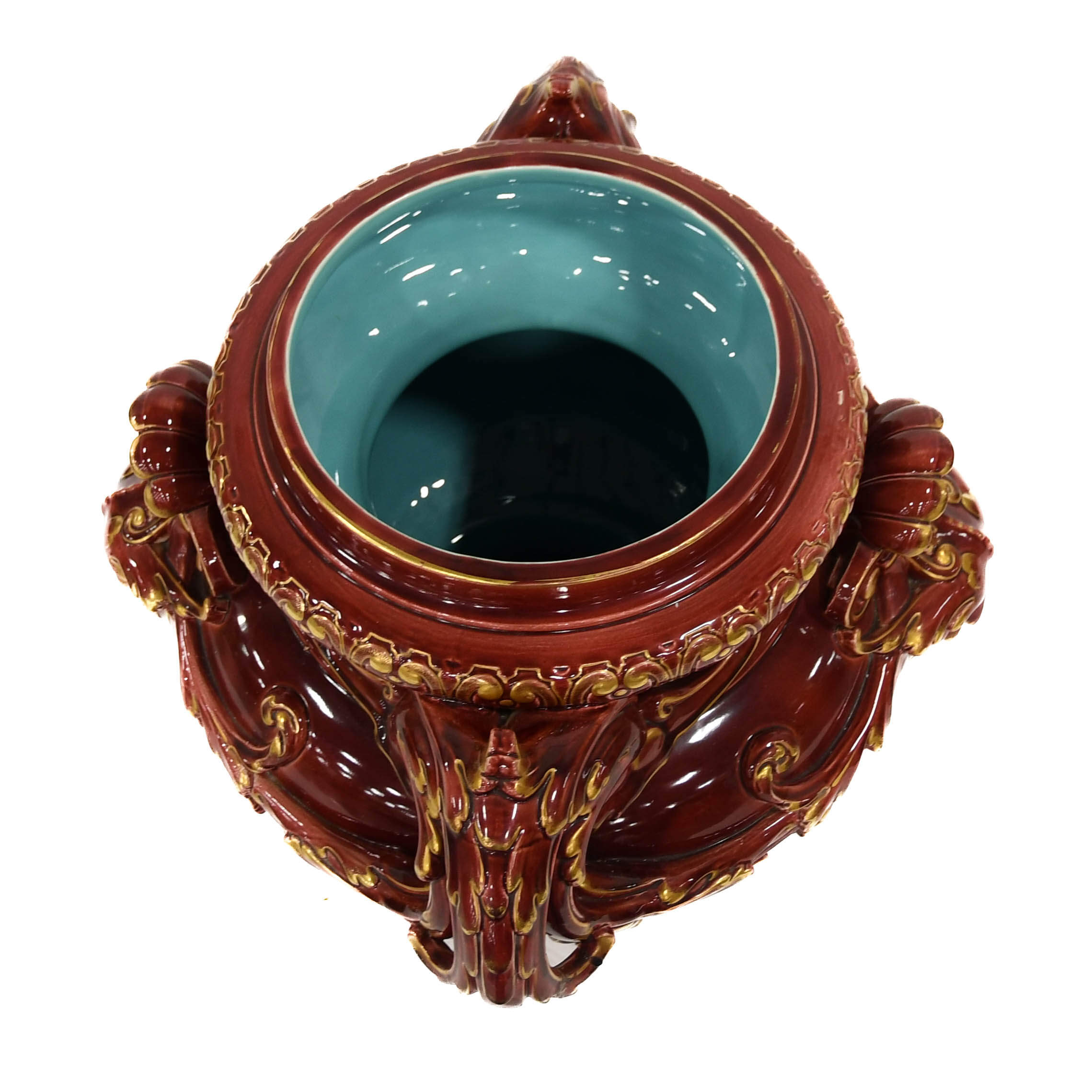 French Oversized Sarreguemin Dragon Majolica Urn-5
