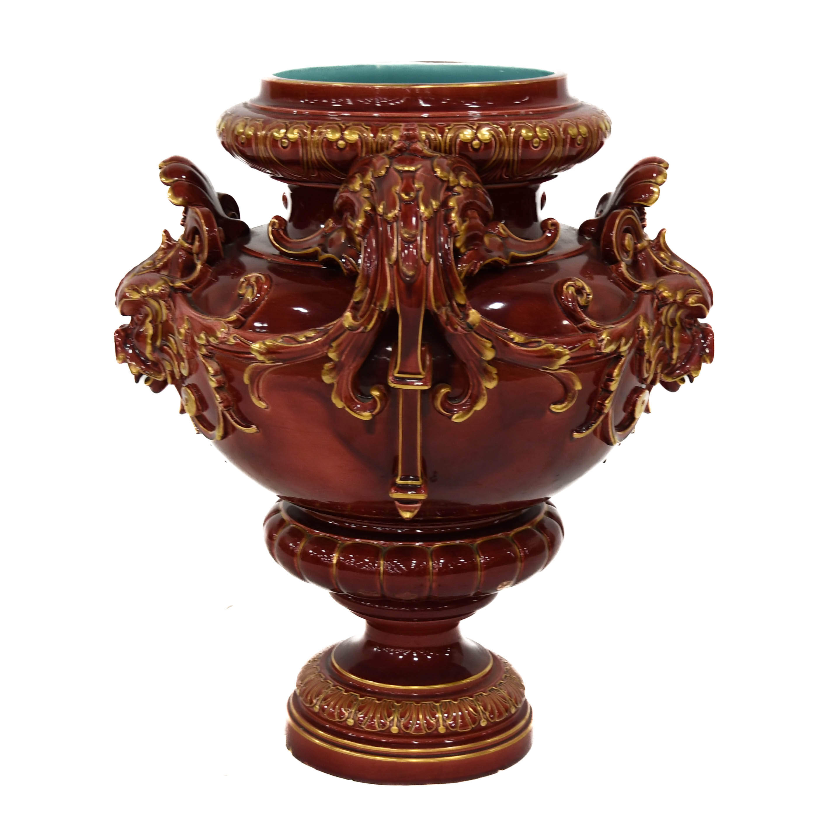 French Oversized Sarreguemin Dragon Majolica Urn-4