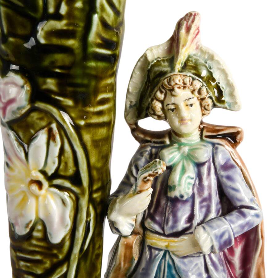 French Art Nouveau Barbotine Majolica Spill Vase-3