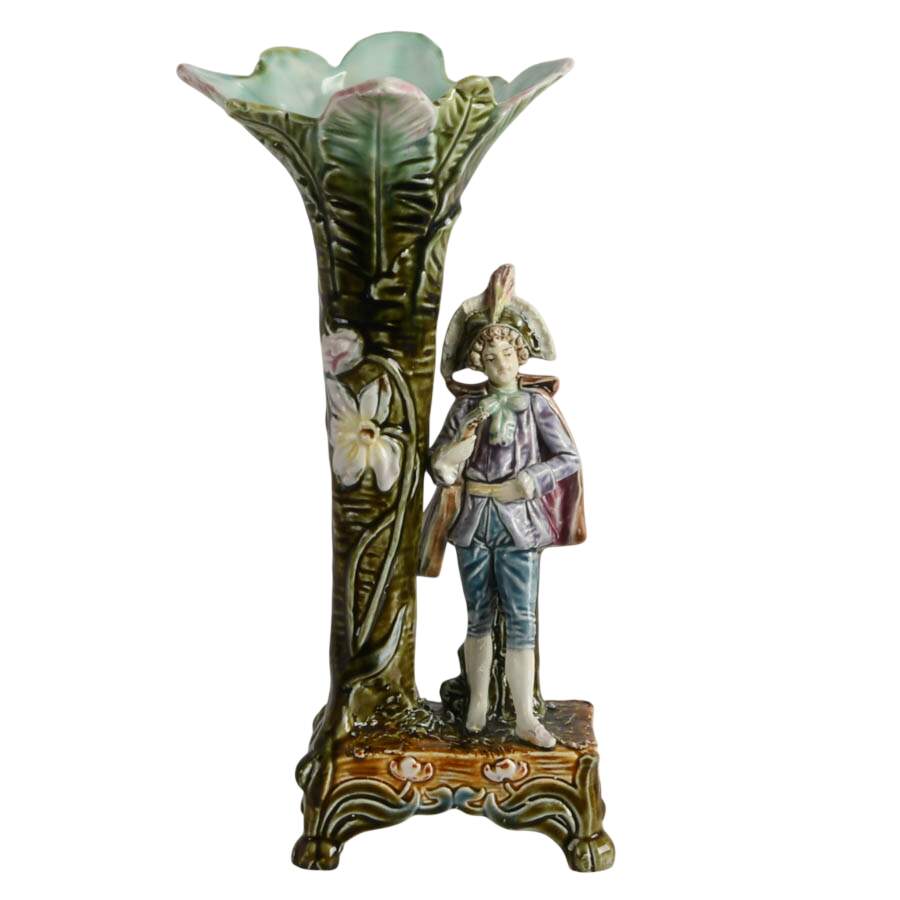 French Art Nouveau Barbotine Majolica Spill Vase-1