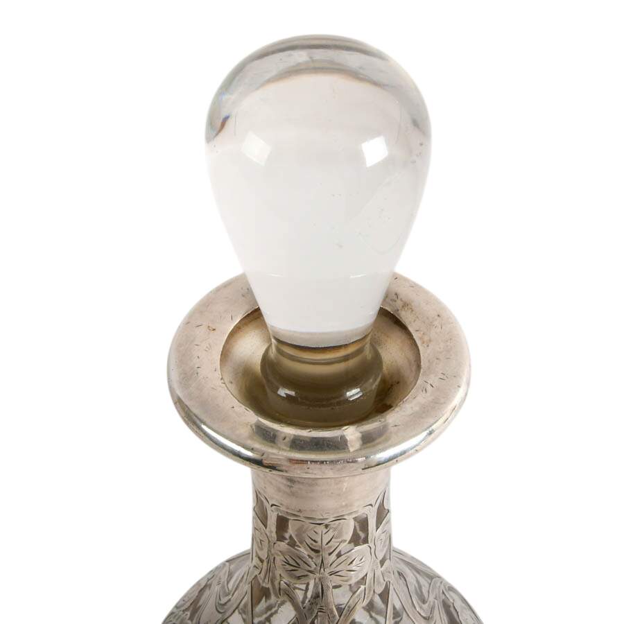 Art Nouveau Sterling Overlay Botanical Decanter Attributed to Alvin-2
