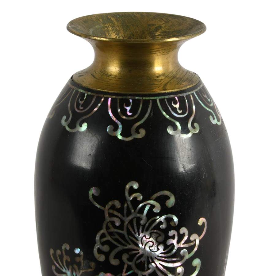 Brass Bud Vase with Mother of Pearl Inlay-4
