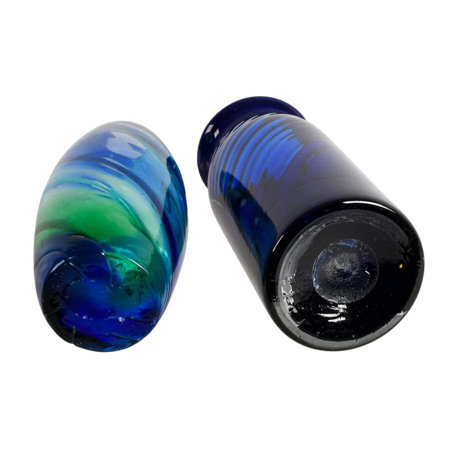 Pair of Artisan Cobalt Blue Glass Vases-5