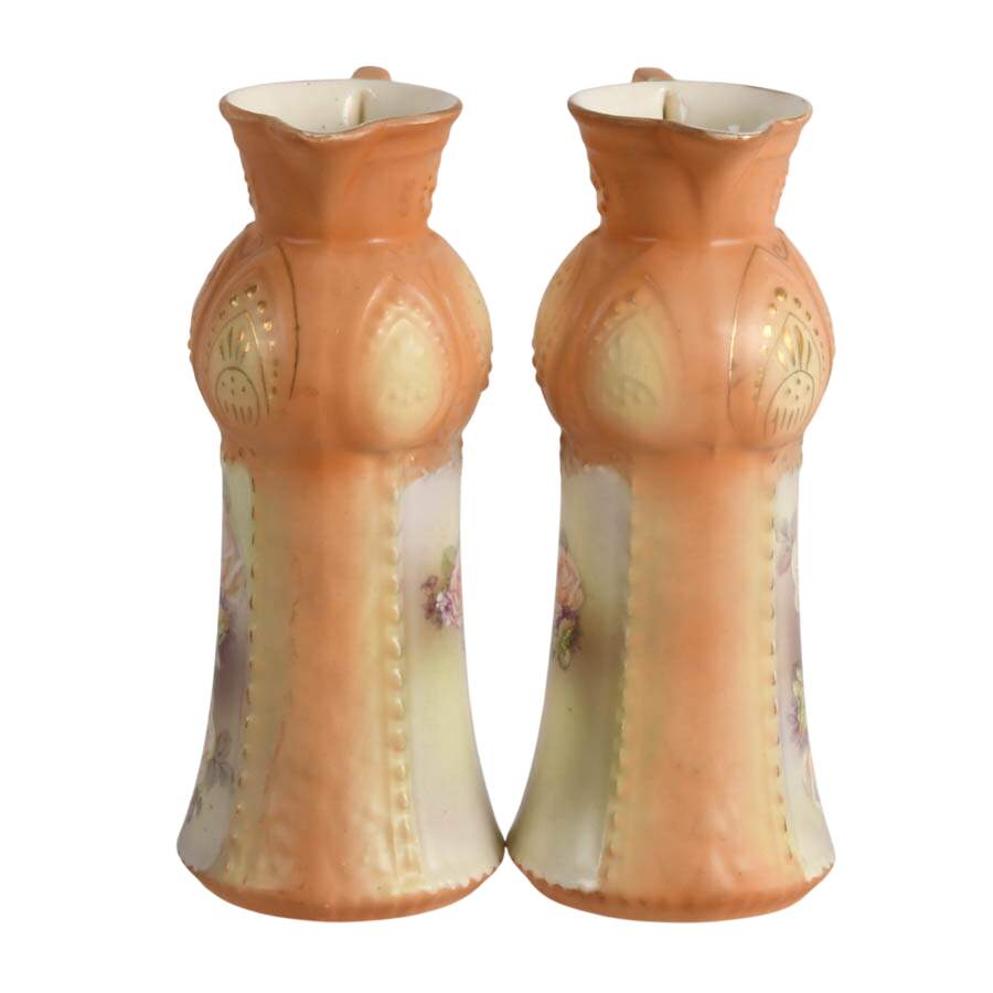 Antique Pair of Austrian Robert Hanke Floral Porcelain Ewers-4
