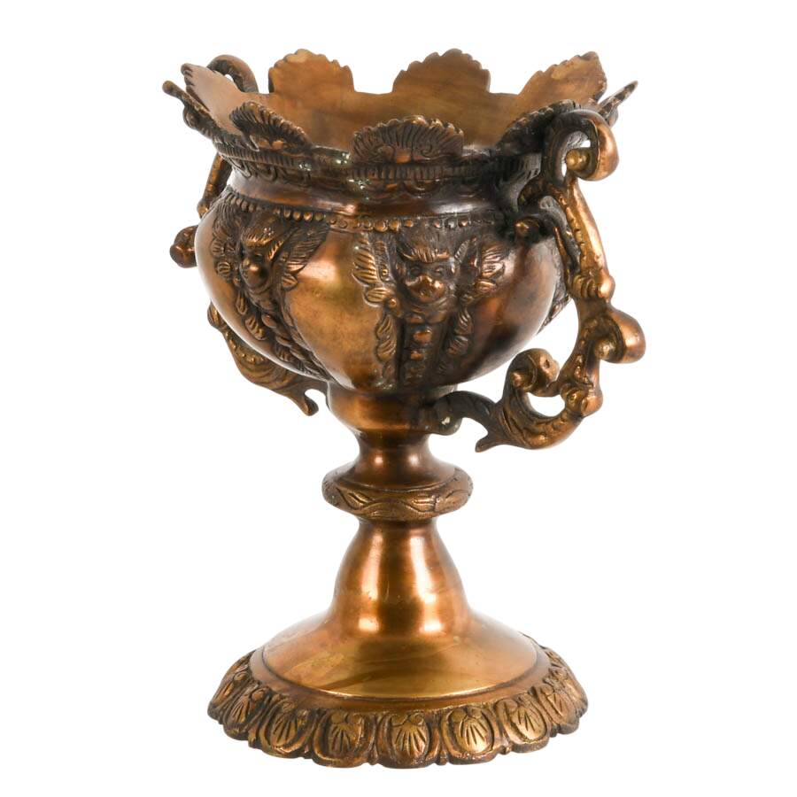Cast Bronze Handled Pedestal Vase with Cherub Motif-5