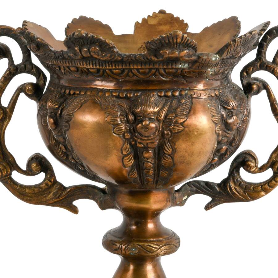 Cast Bronze Handled Pedestal Vase with Cherub Motif-2