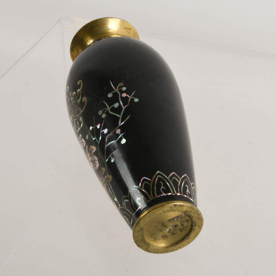Brass Bud Vase with Mother of Pearl Inlay-3