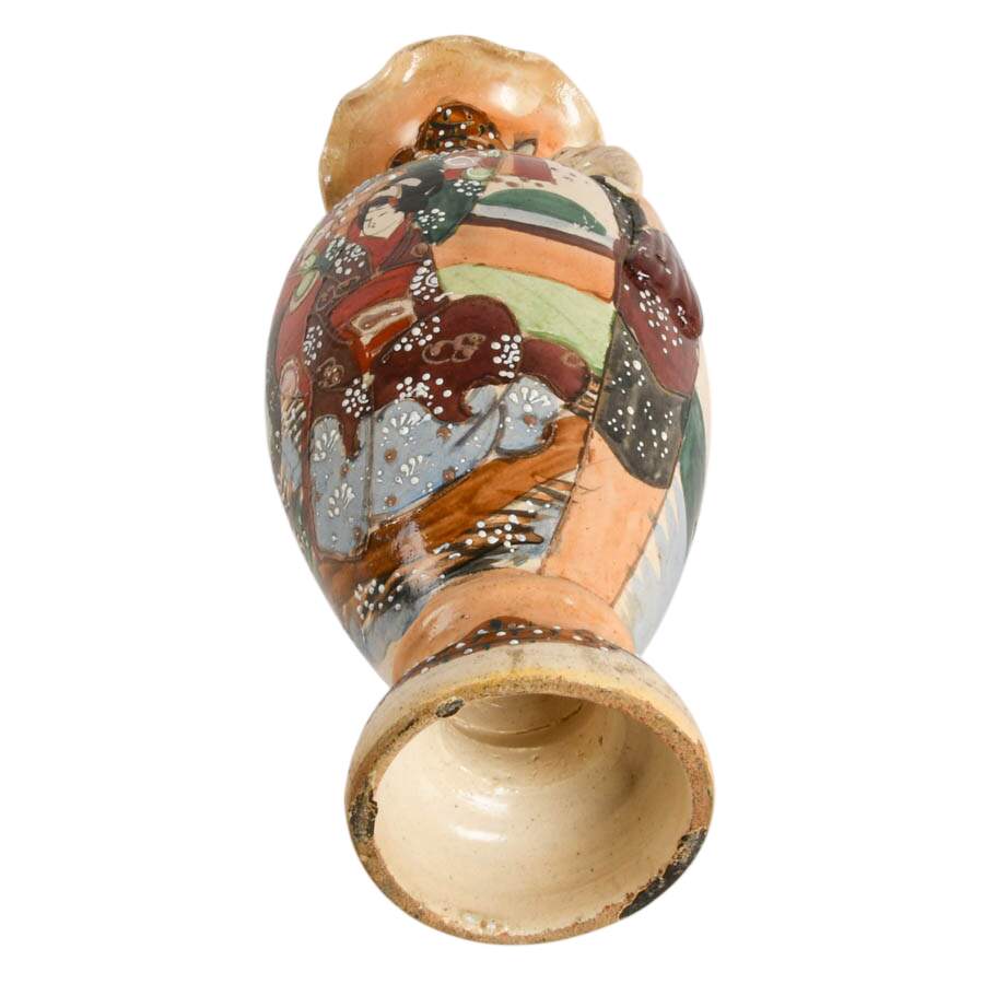 Antique Japanese Satsuma Moriage Earthenware Vase-9