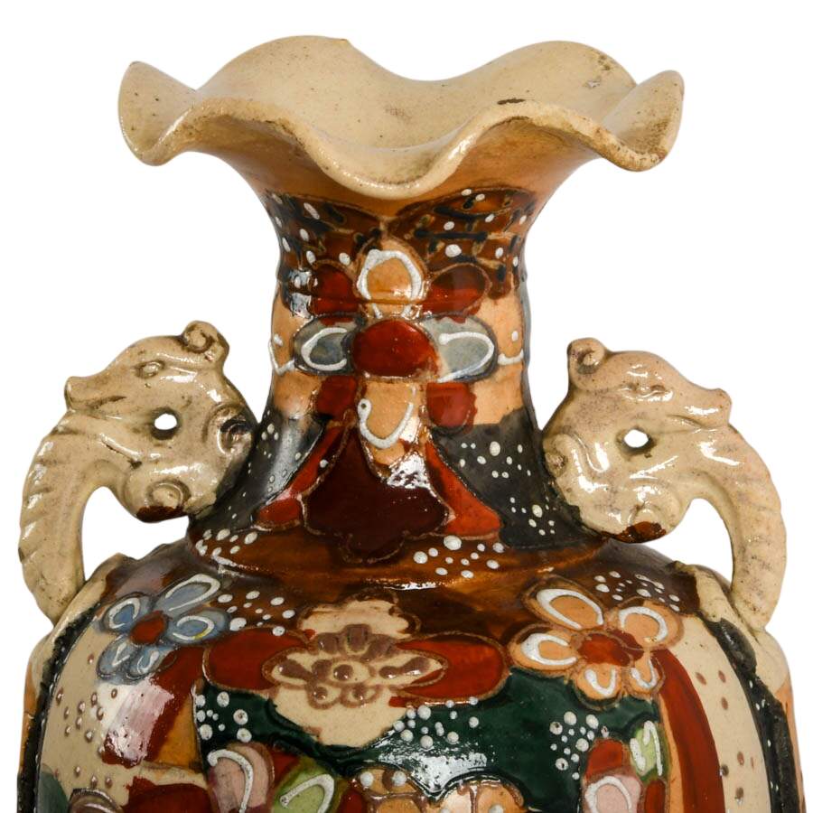 Antique Japanese Satsuma Moriage Earthenware Vase-2
