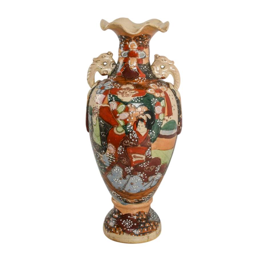 Antique Japanese Satsuma Moriage Earthenware Vase-1