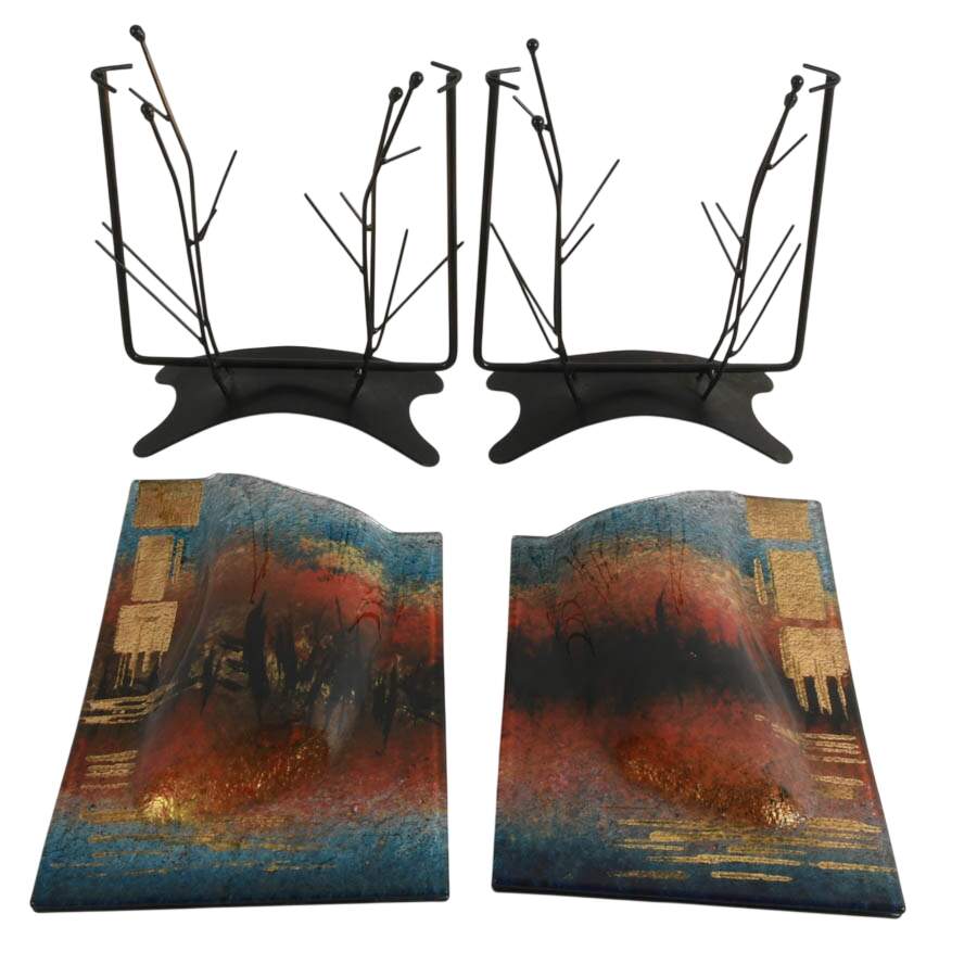 Pair of Jasmine Studios Art Glass Vases with Metal Stands by Benjamin Chang-8