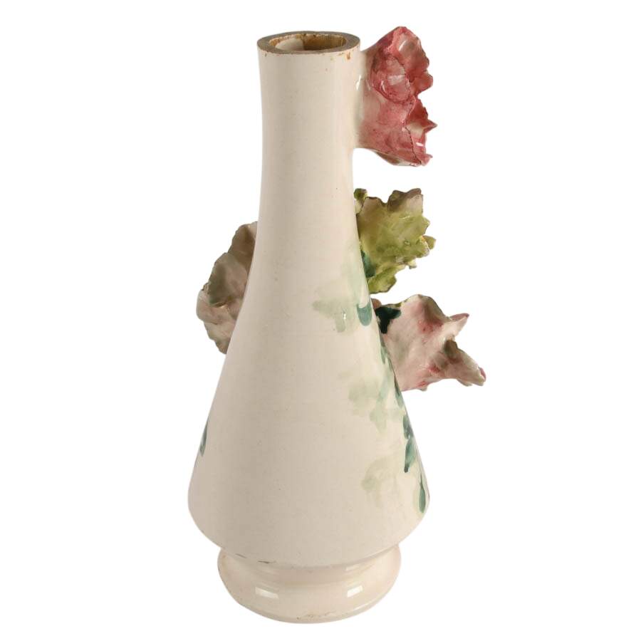 Hand-Painted Sculpted Floral Italian Majolica Vase-6
