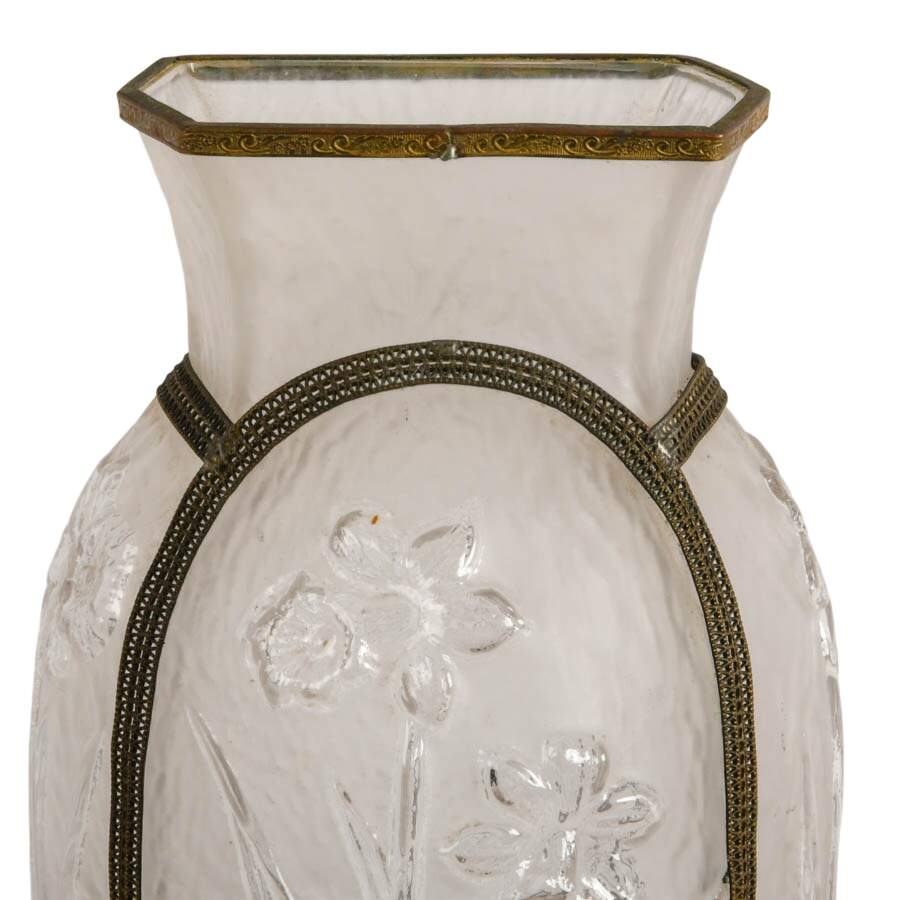 Tiffin Art Deco Floral Embossed Brass Filigree Vase-2