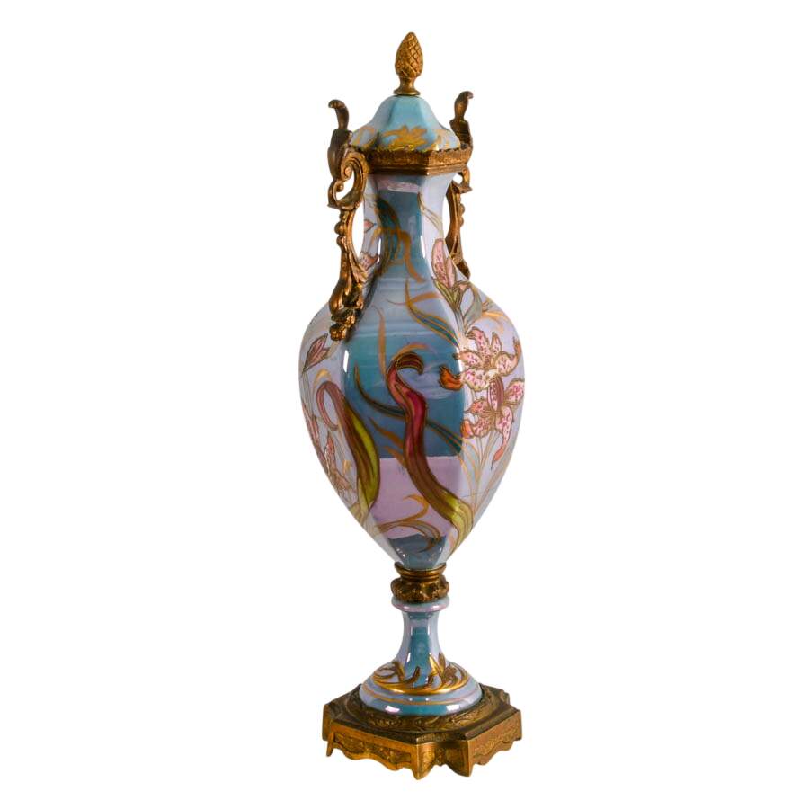 Antique French Sèvres-Style Art Nouveau Painted Porcelain Urn-6