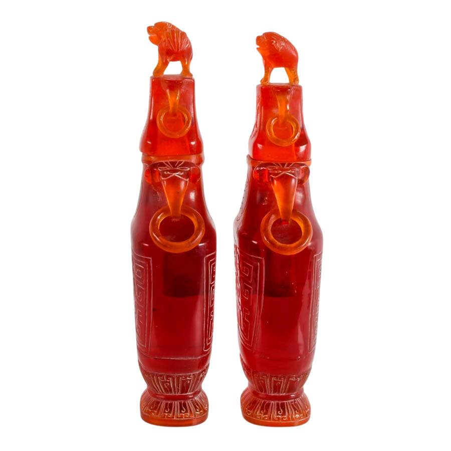 Pair of Chinese Cherry Resin Lidded Vases-14