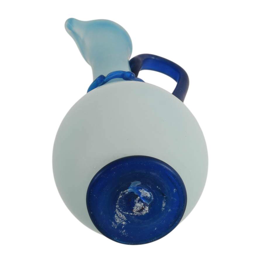 Antique Hand-Blown Blue Satin Glass Pitcher Vase-7