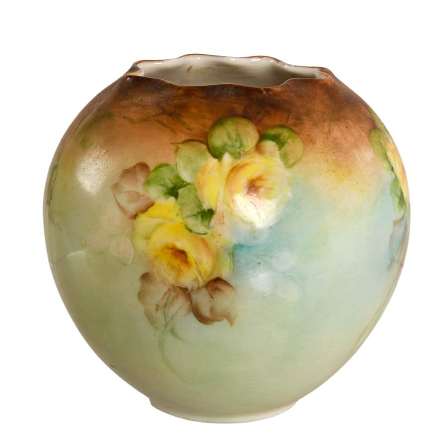 Antique Signed Hand-Painted Round Porcelain Vase-1