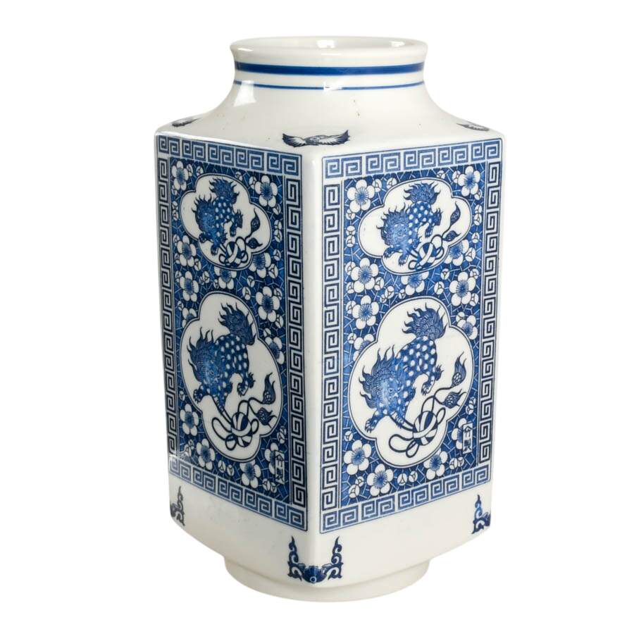 Andrea by Sadek Blue and White Imperial Lion Porcelain Vase-2