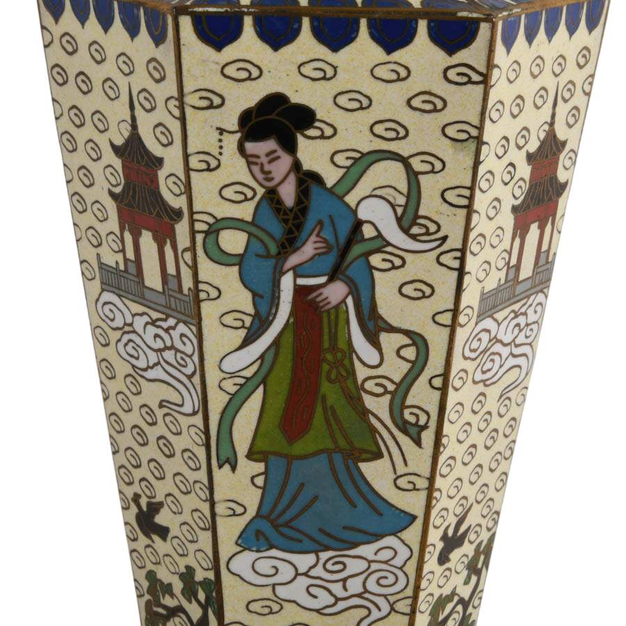 Pair of Chinese Hexagonal Cloisonné Vases-5