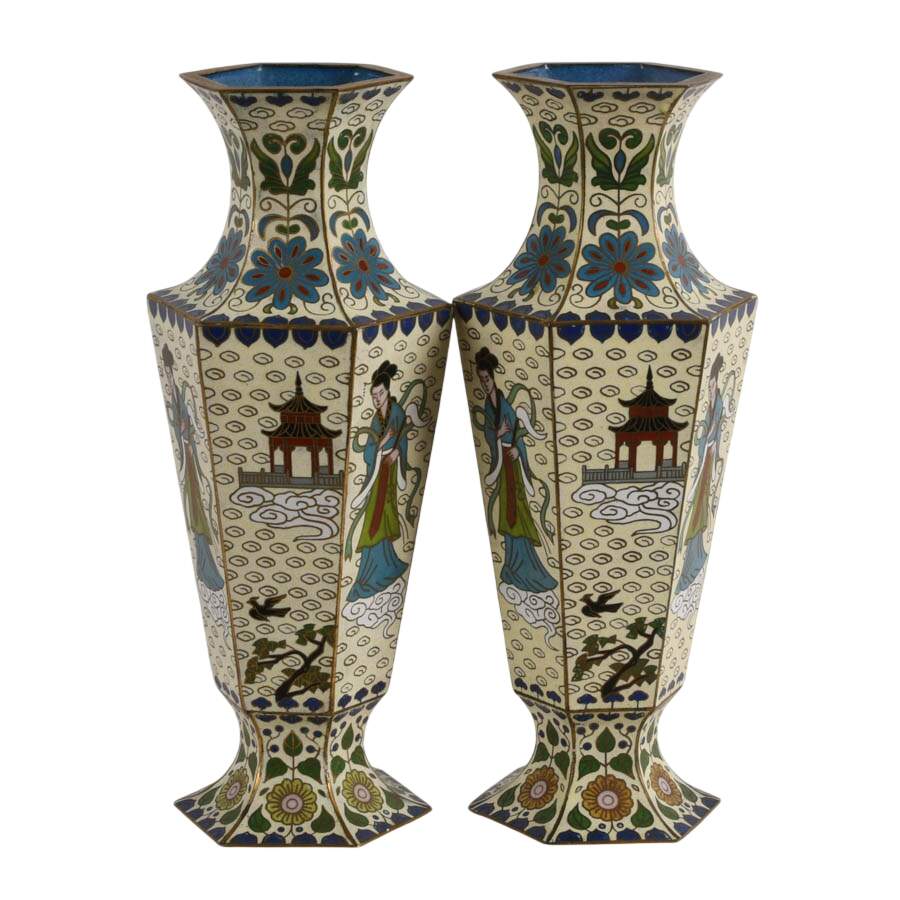 Pair of Chinese Hexagonal Cloisonné Vases-2