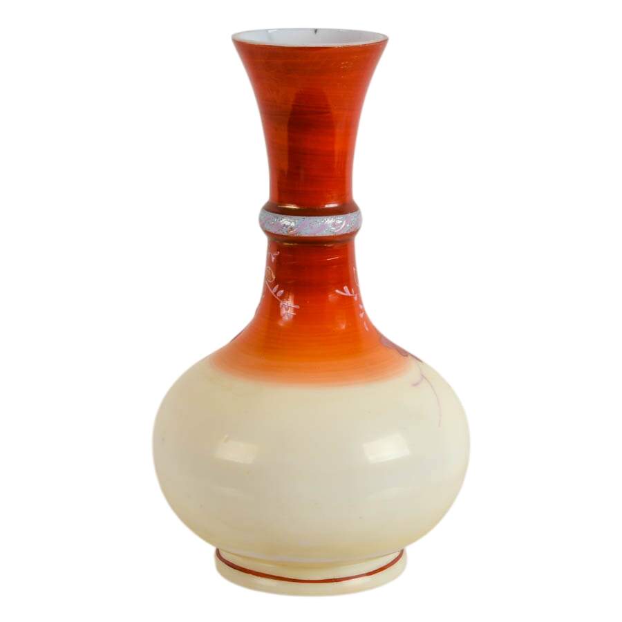 Antique Bohemian Hand-Painted Floral Glass Vase-4
