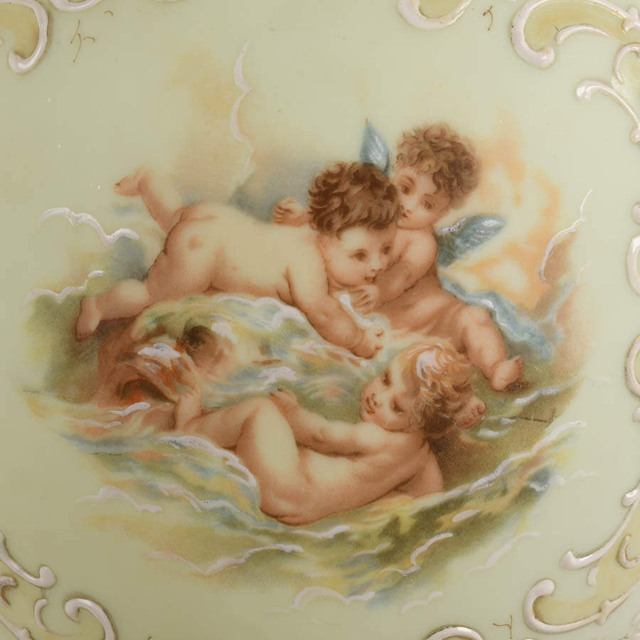 Victorian Hand-Painted Bristol Glass Cherub Motif Vase-4