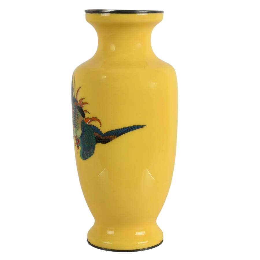 Japanese Shippo Enamel Cloisonné Phoenix Vase with Pure Silver Rims-2
