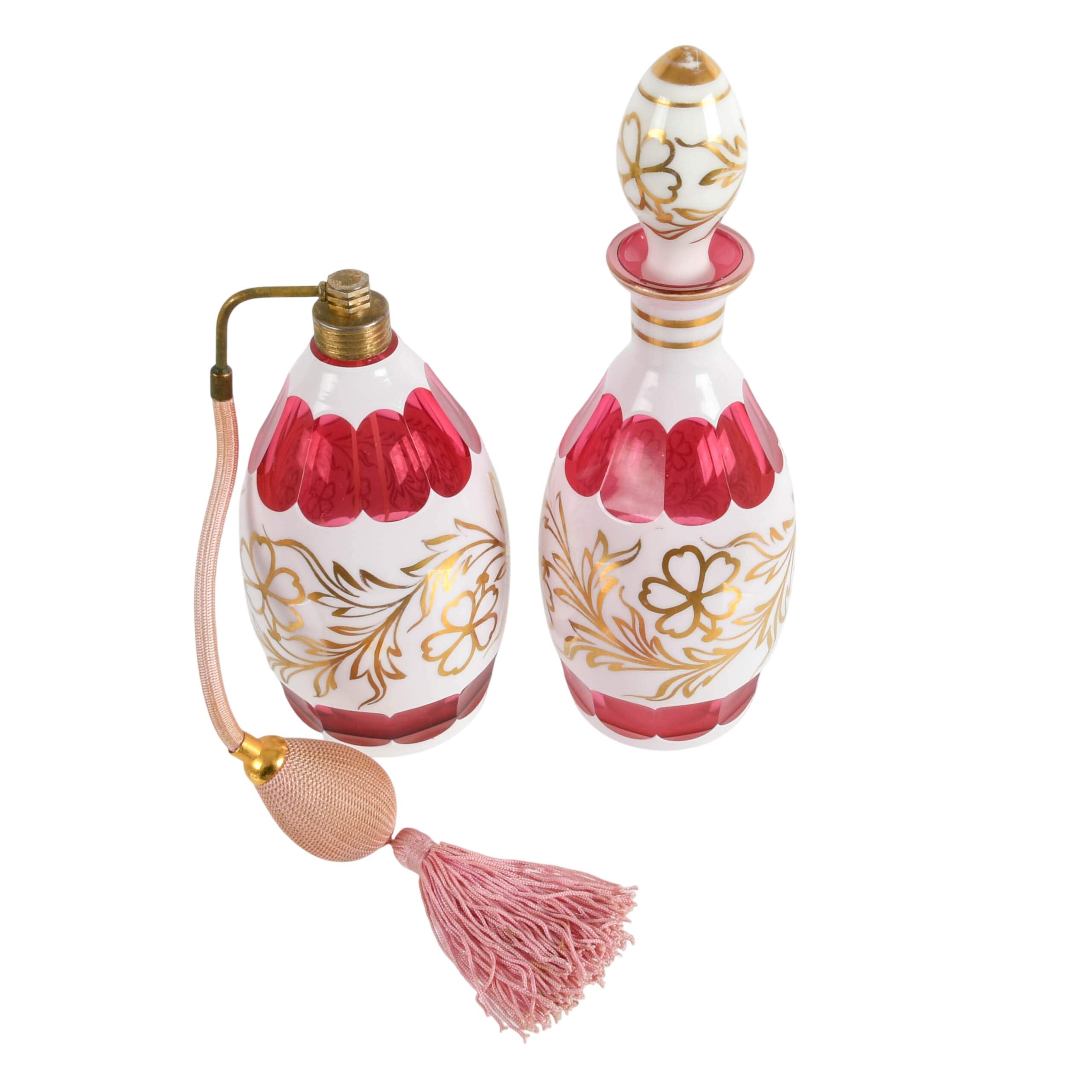 Antique Bohemian Glass Set of Perfume Atomizer and Decanter-2